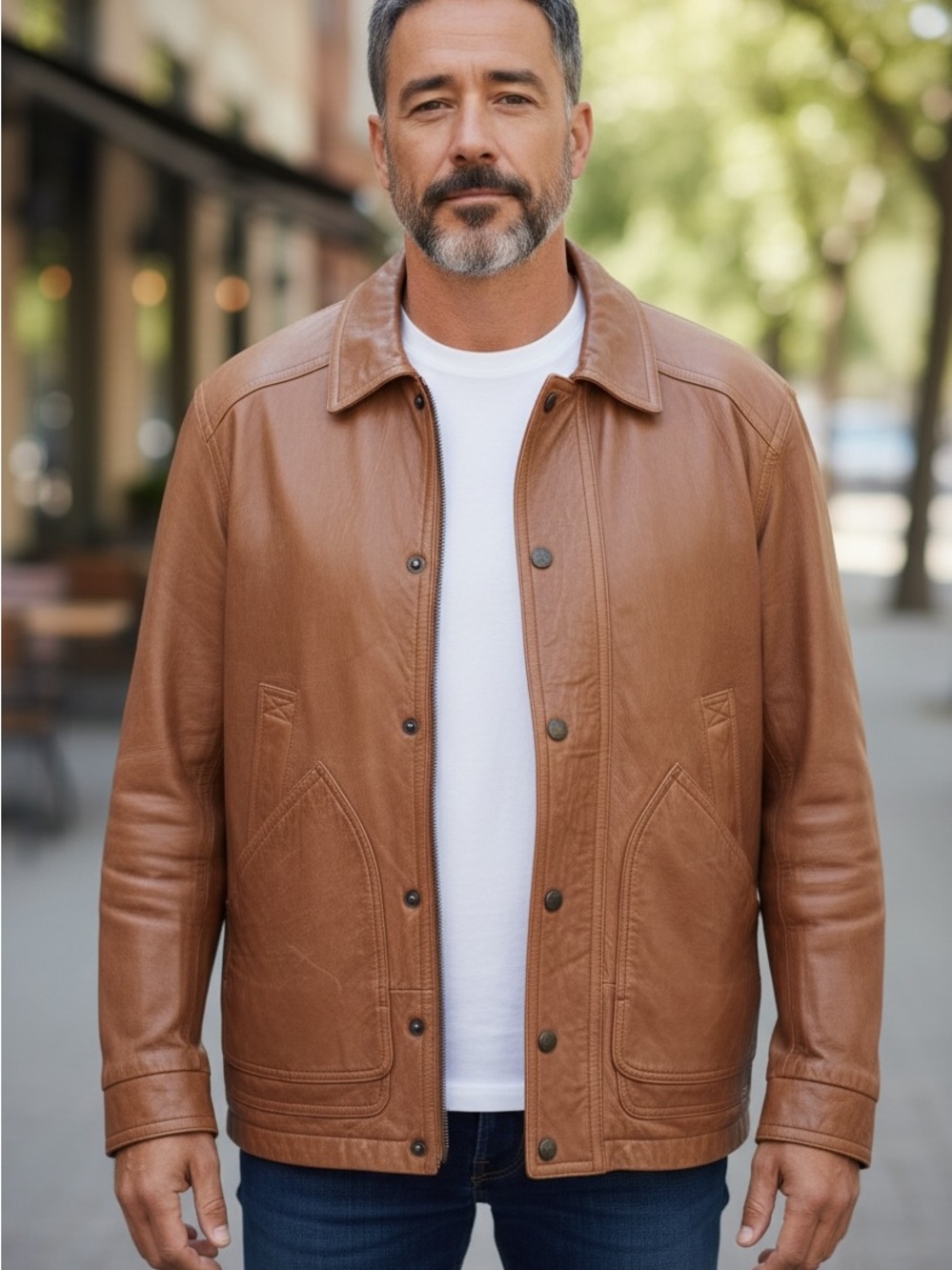 VTG Winter London Fog Men's Tan Leather Bomber Jacket Zip Out ThinsulateLining